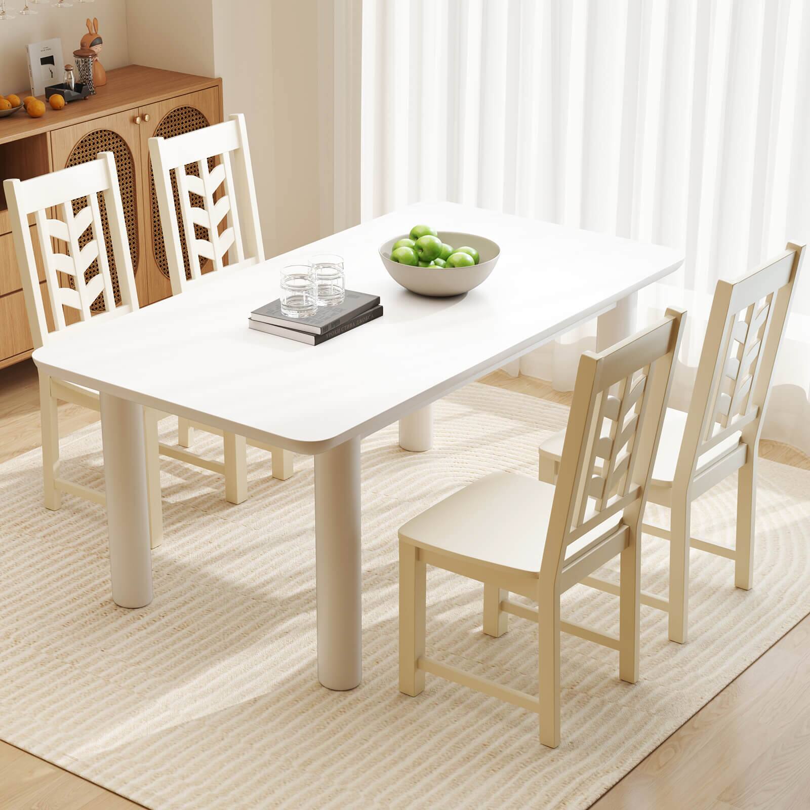Alt View 4. Costway - Costway Dining Chair Set of 4 with Rubber Wood Frame & Leaf-shape High Back for Kitchen White - White.