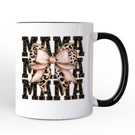 OrnamentallyYou - Glitter Leopard Mama Mug, Coquette Bow Glam Gift - White
