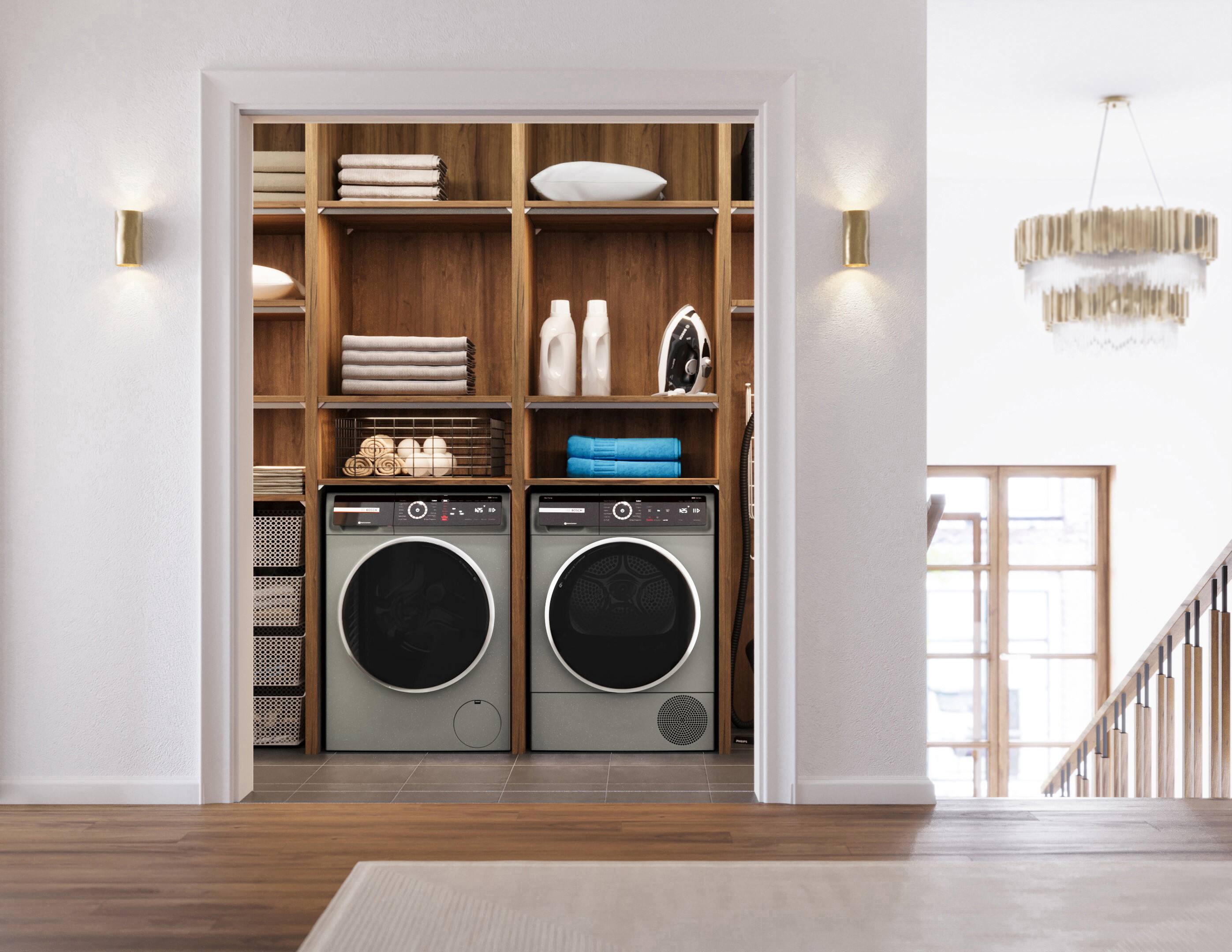 Alt View 10. Bosch - 800 Series 2.4 Cu. Ft. High-Efficiency Stackable Smart Front Load Washer with Steam and 4D Wash System - Pearl steel.
