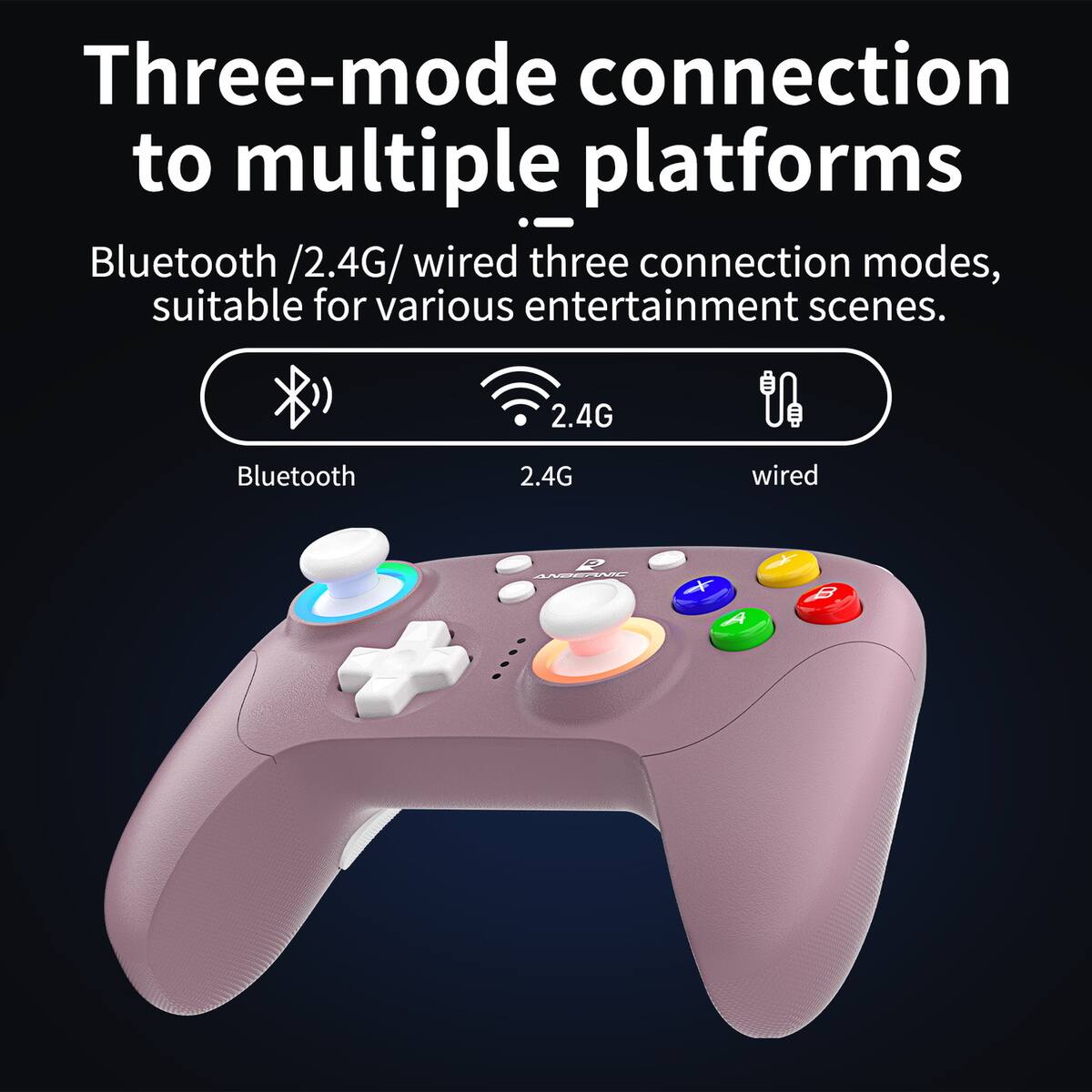 Three-mode connection to multiple platforms

Bluetooth / 2.4G / wired three connection modes, suitable for various entertainment scenes.