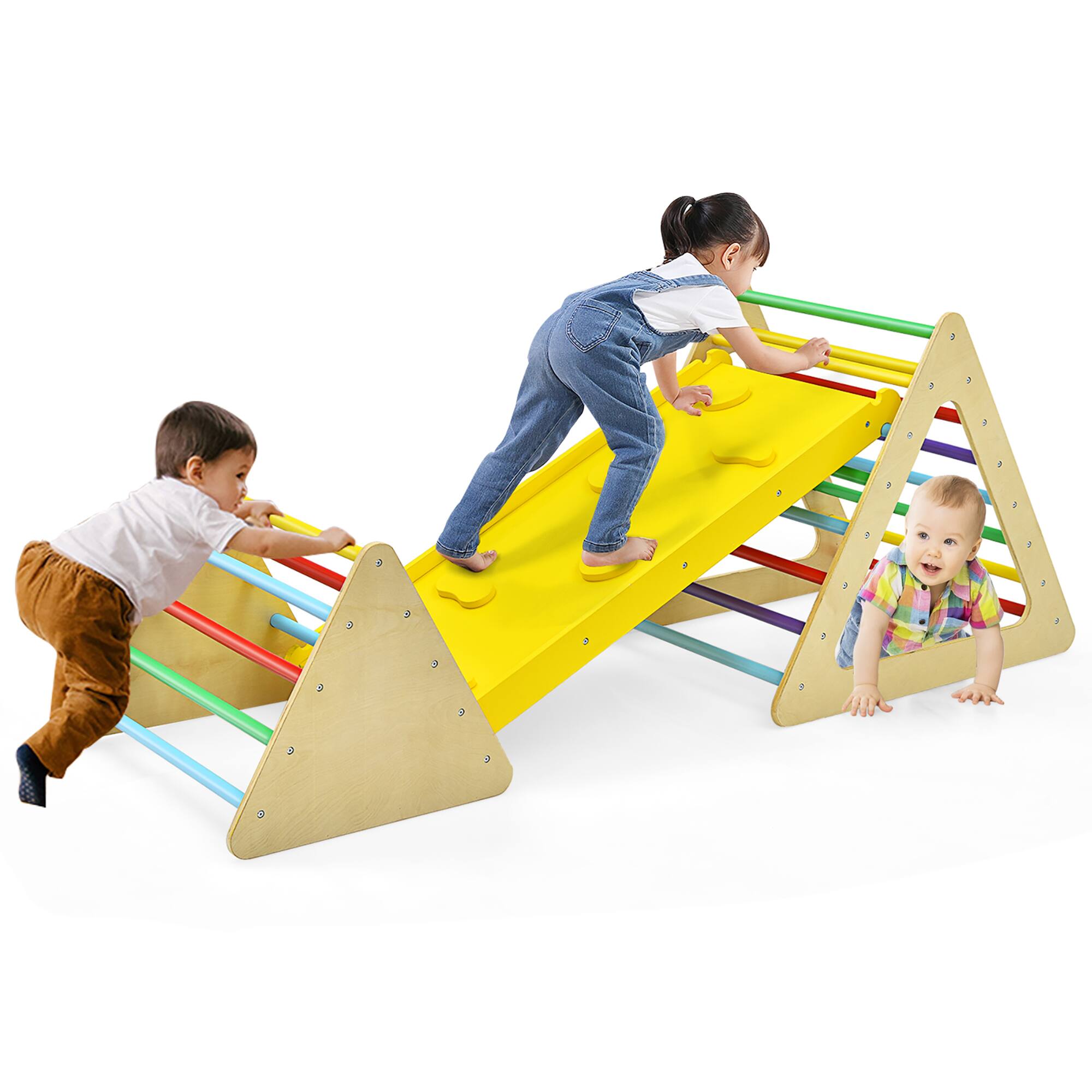 Alt View 1. Costway - Costway 3 in 1 Kids Climbing Ladder Set 2 Triangle Climbers w/Ramp for Sliding & Climbing - Multicolor.