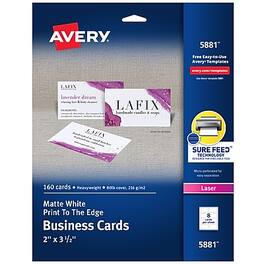 Avery - Print-to-the-Edge Business Cards, 2" x 3 1/2", Matte 160 Per Pack (5881) - White