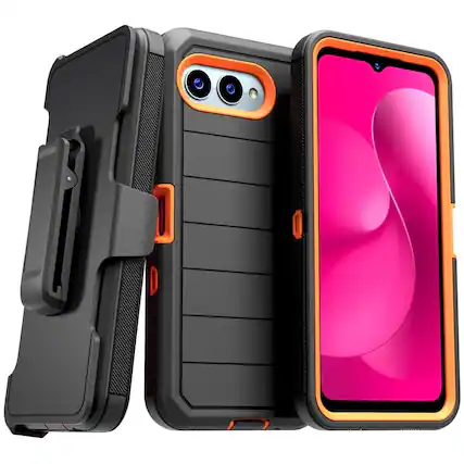 Front. RomeTech - Defender Case for T-Mobile REVVL 8 - Black / Orange - Black & Orange.