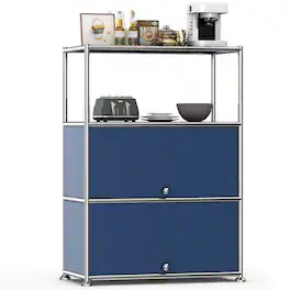 Malletson - 3-Tier Storage Cabinet Metal Shelving Unit Multi Functional Kitchen Organizer - Blue