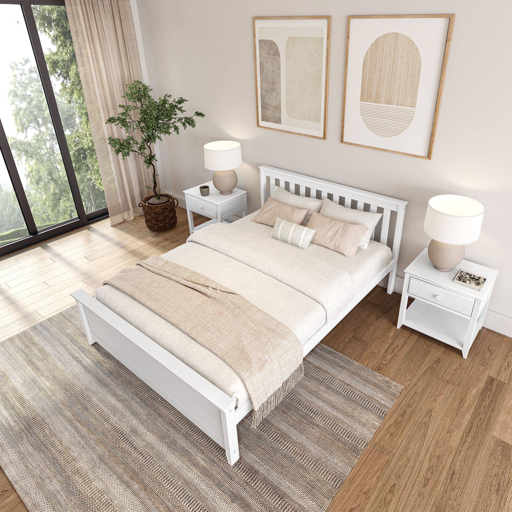Alt View 4. Plank+Beam - Classic Queen Bed, White - White.