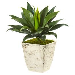 BreeBe - 26" Large Agave Artificial Plant in Country White Planter - Green