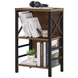 Dazzed Corner - 3 Tier Industrial Bookcase with Metal Frame and Backboard - Brown