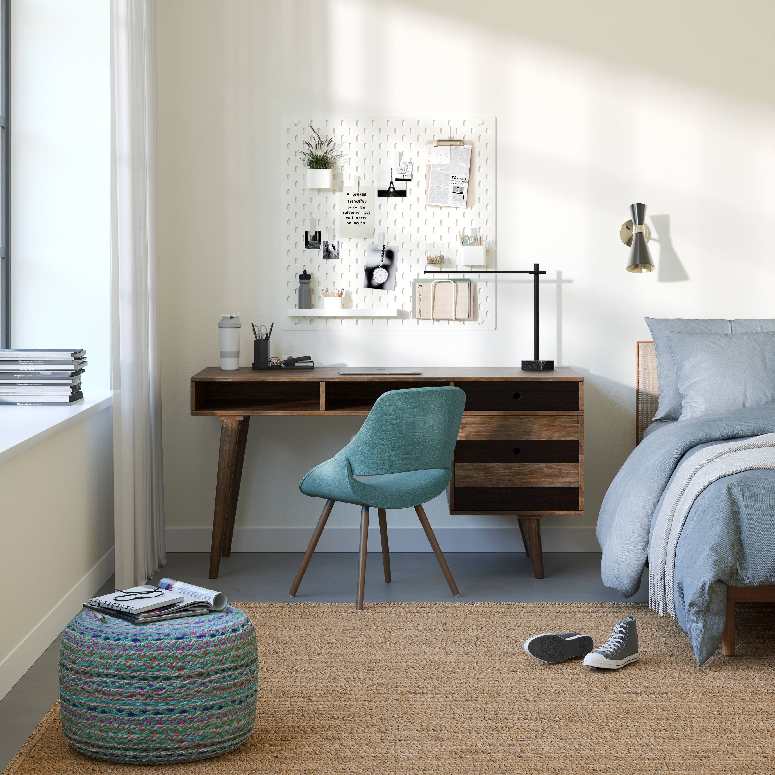Angle. Simpli Home - Clarkson SOLID ACACIA WOOD Contemporary 60 inch Wide Desk with side drawers in Rustic Natural Aged Brown - Rustic Natural Aged Brown.