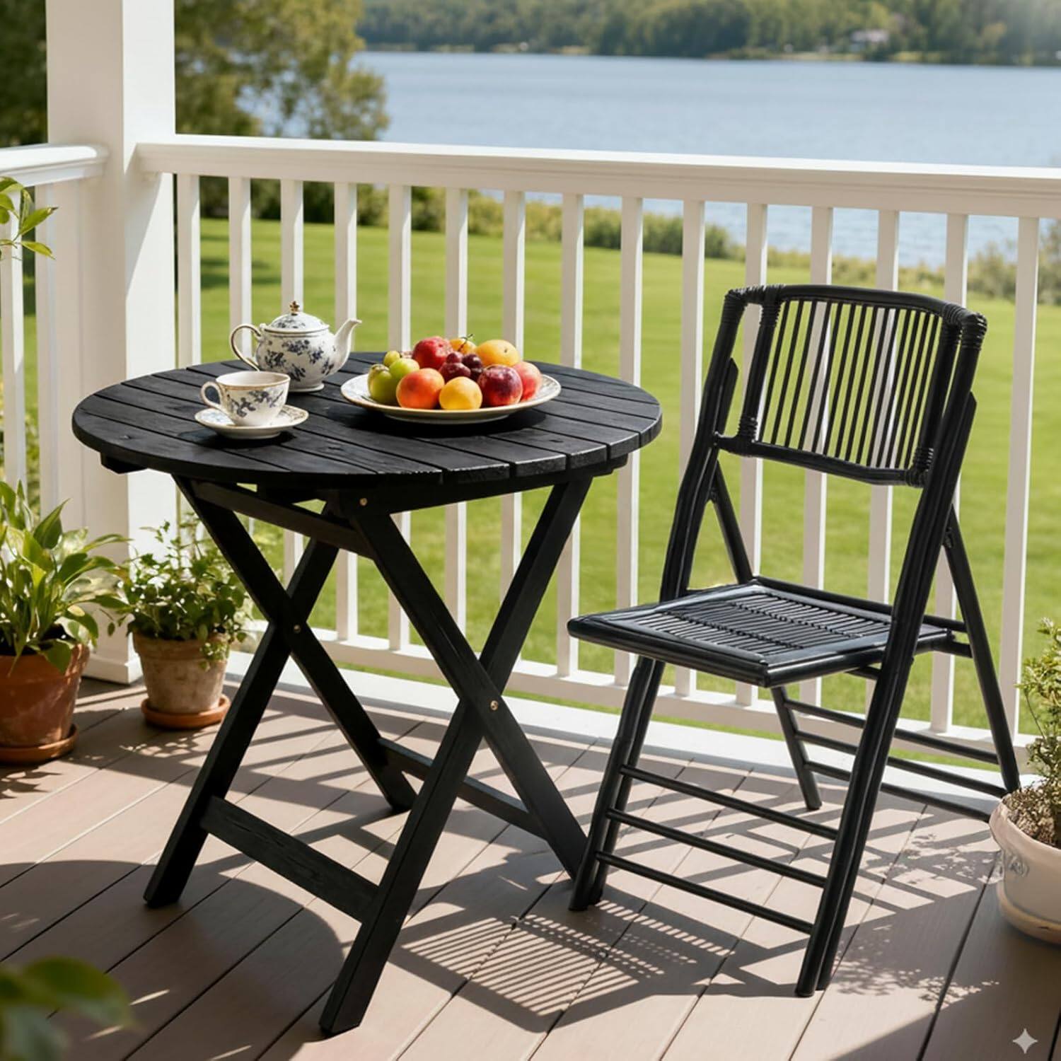 Alt View 5. Winado - 4PCS Bamboo Folding Chair, Foldable Dining Wooden Chairs for Outdoor Indoor Patio Porch Wedding Party Event Camping - Black.