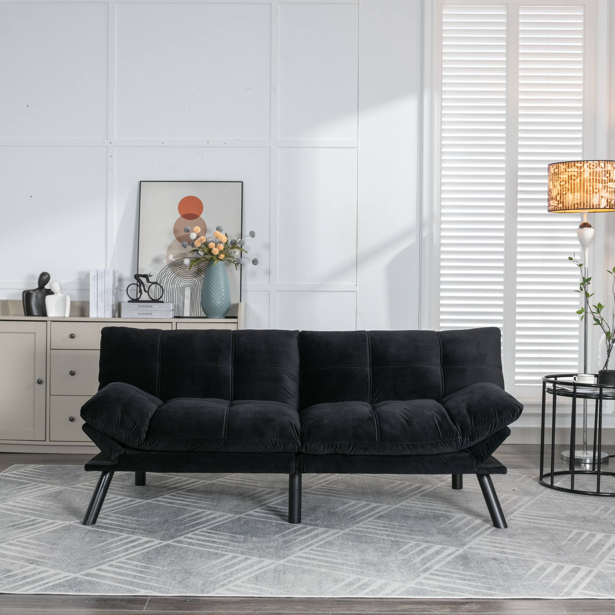Back. GOODSILO - Convertible Folding Sofa Bed with Adjustable Armrests and Backrest for Small Spaces - Black.