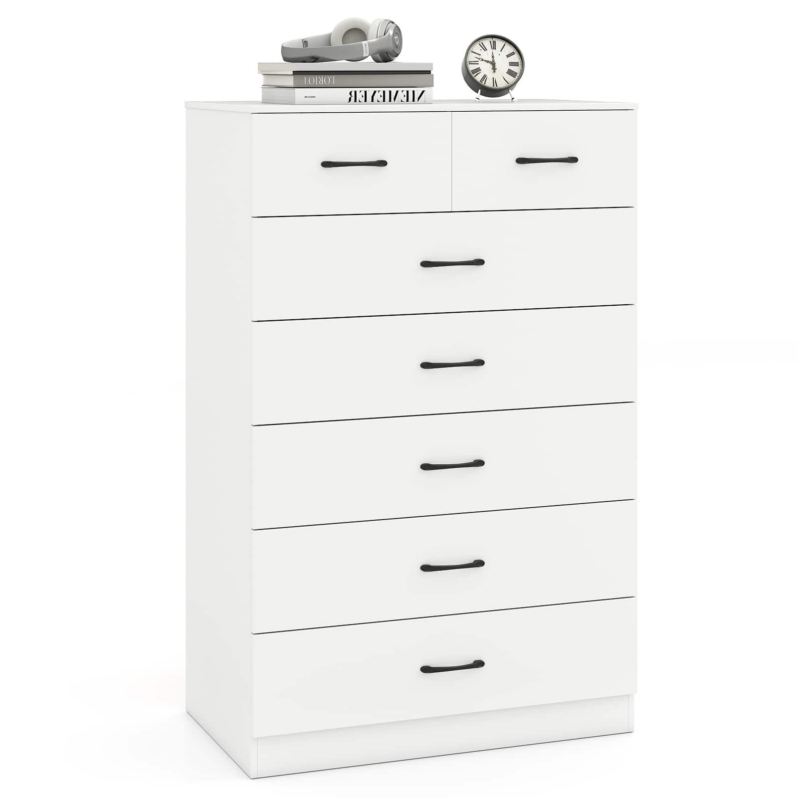 Gymax - 7 Drawers Dresser Wooden Chest of Drawers w/ Metal Handles Guide Rails - White
