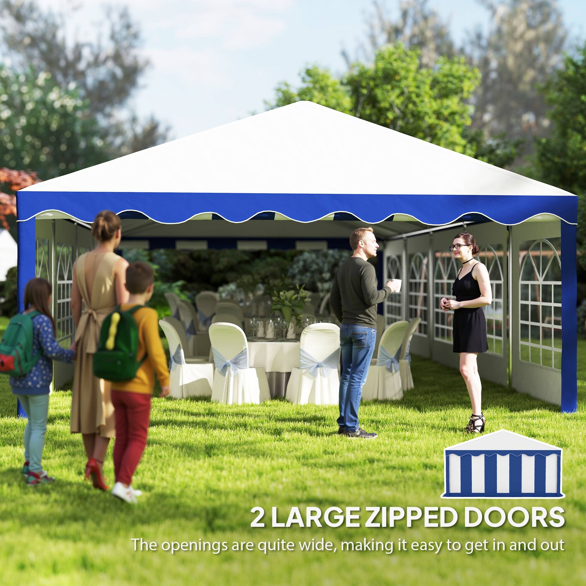 2 LARGE ZIPPED DOORS  
The openings are quite wide, making it easy to get in and out