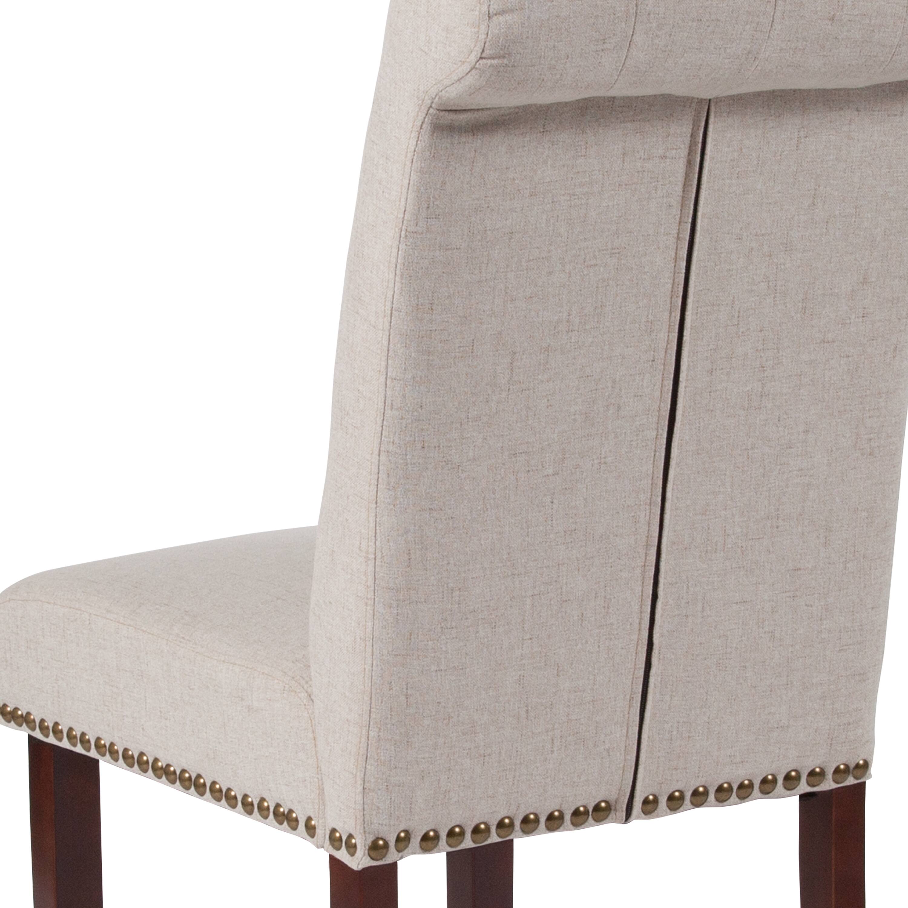 Alt View 10. Emma + Oliver - Upholstered Rolled Back Parsons Chair with Nailhead Trim & Finished Frame with Plastic Floor Glides - Beige Fabric.