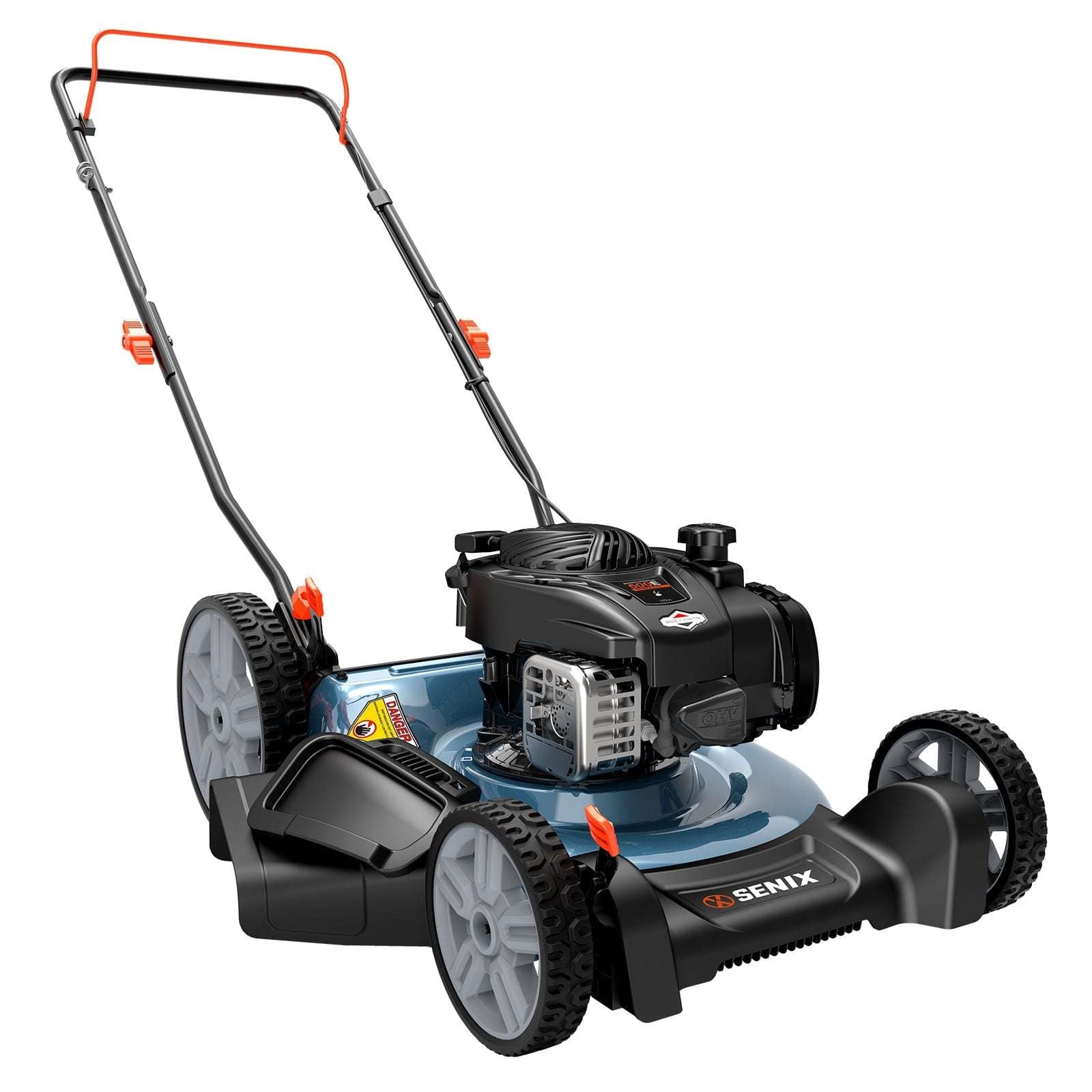 SENIX - 21" 140cc 4-Cycle Briggs & Stratton Engine Gas Push Lawn Mower with 2-In-1 Mulching, Side Discharge - Blue