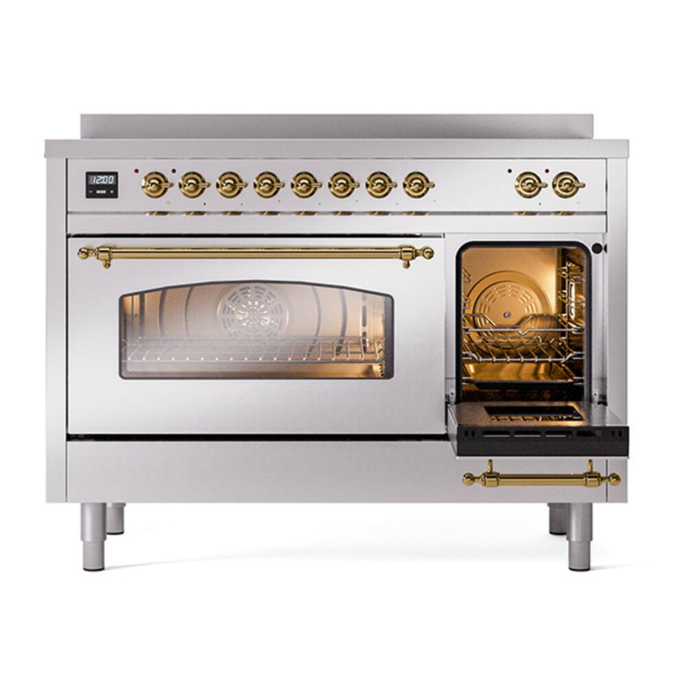 Alt View 3. ILVE - ILVE Nostalgie II Series 48 in. Induction Range with 6 Induction Elements (Brass Trim) - Stainless Steel.