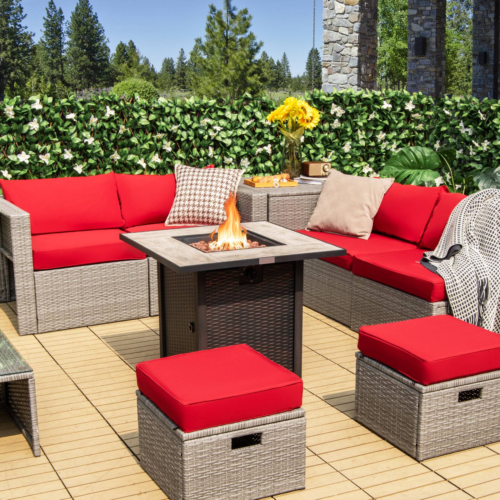 Angle. SlickBlue - 30 Inch Square Gas Fire Pit Table with Ceramic Tabletop for Patio - Black.