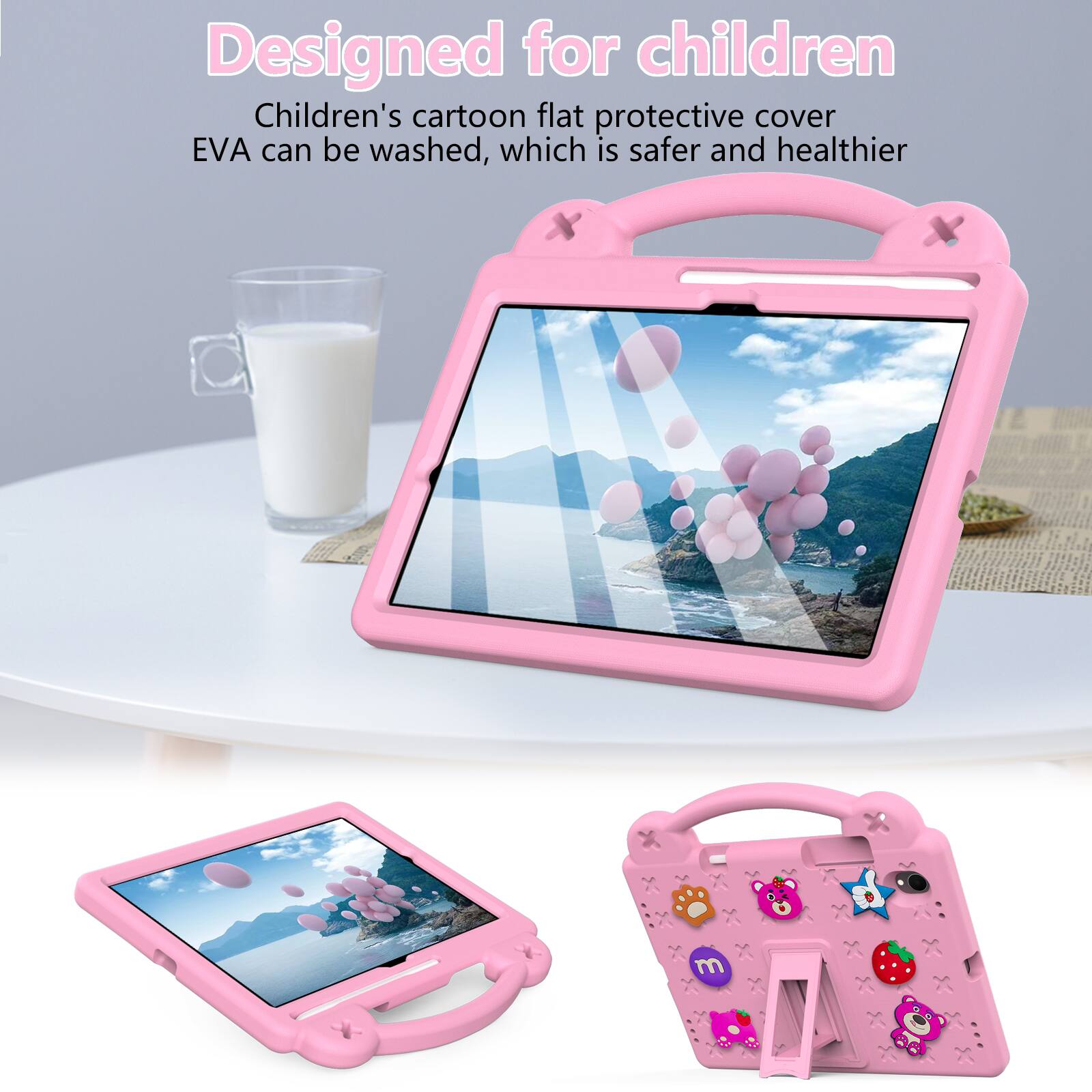 Designed for children  
Children's cartoon flat protective cover EVA can be washed, which is safer and healthier