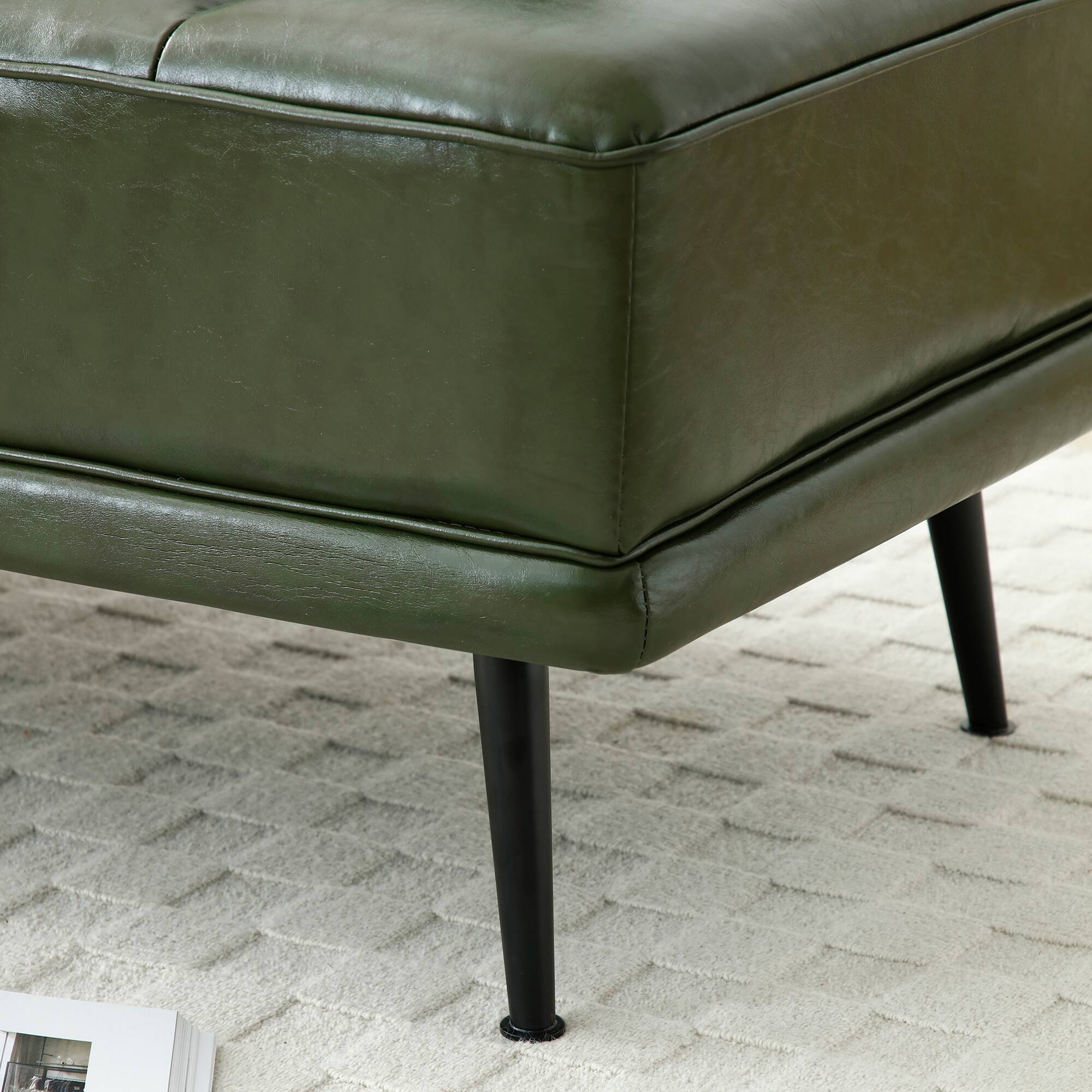 Alt View 1. GOODSILO - Modern Upholstered Bench with Swivel Tray and Side Table for Bedroom and Living Room - Green.