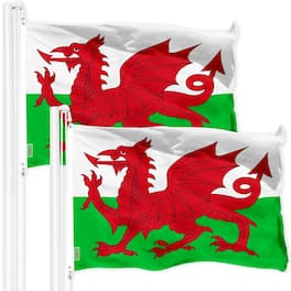 G128 - 2-Pack Wales Flag 3x5 ft Printed 150D Polyester, Indoor/Outdoor, Brass Grommets - Assorted Colors