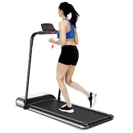 Costway - Installation-Free Ultra-Thin Folding Treadmill Exercise Fitness Machine w/5-Layer - Black,Silver