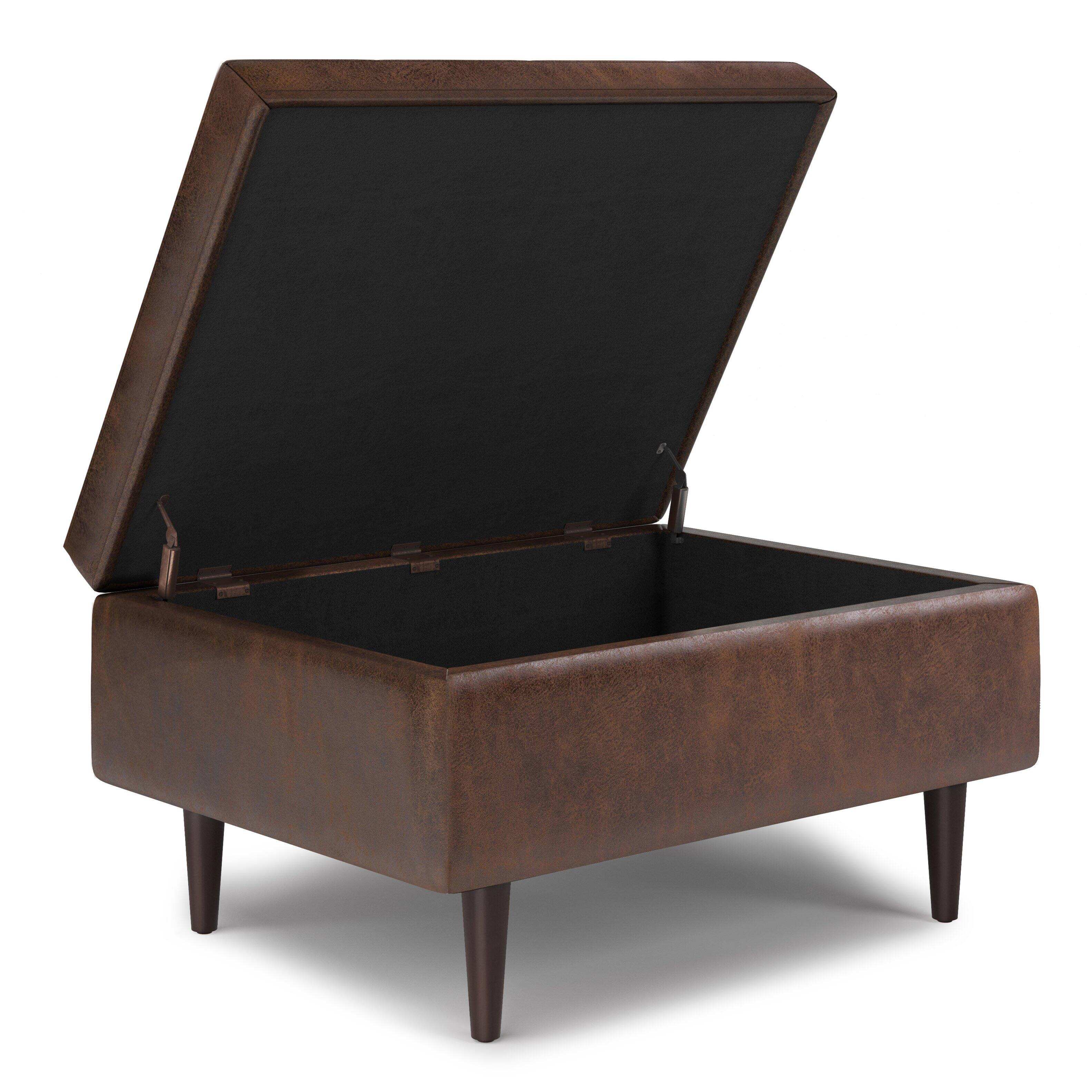 Alt View 11. Simpli Home - Shay Mid Century Small Square Coffee Table Storage Ottoman - Distressed Chestnut Brown.