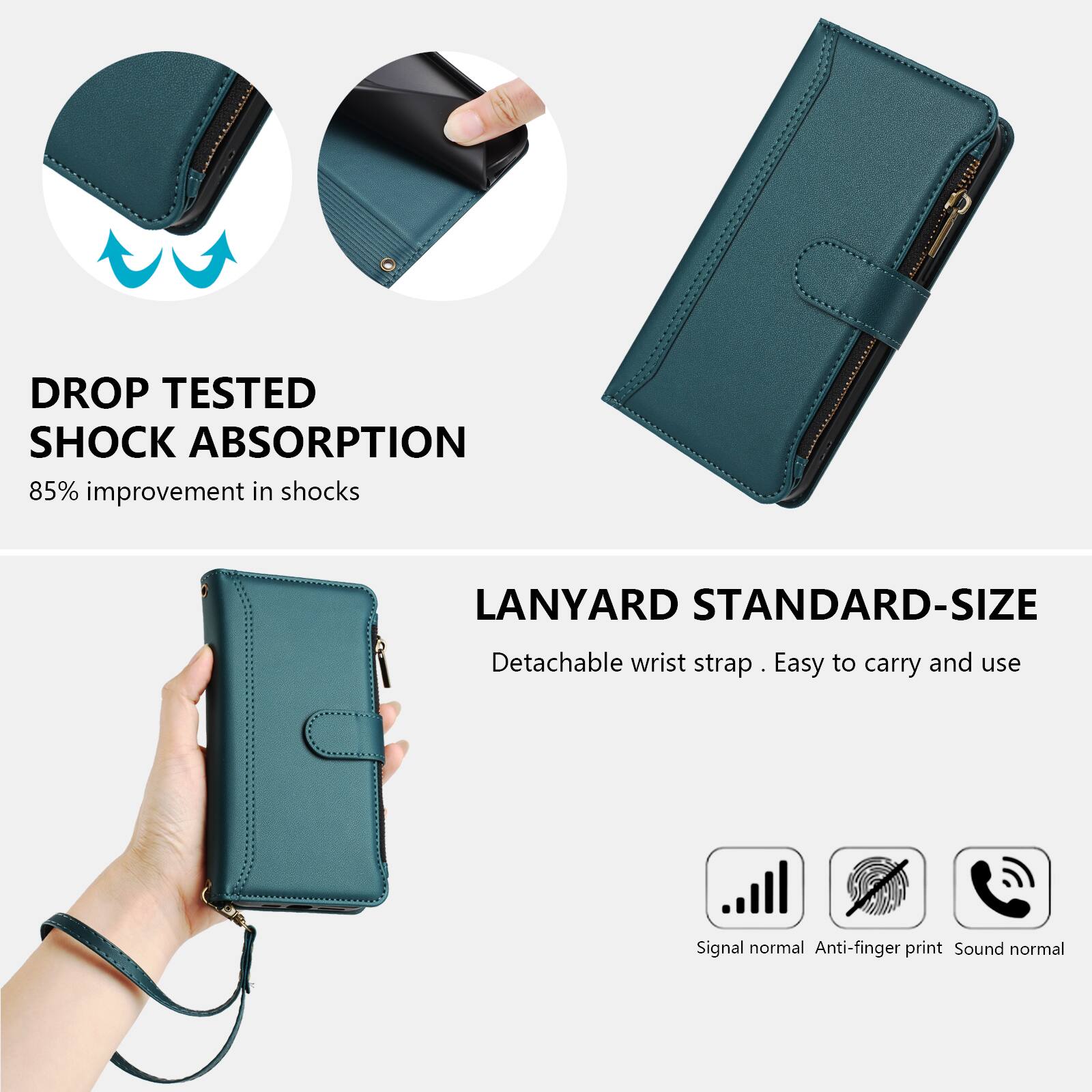 - DROP TESTED SHOCK ABSORPTION
  85% improvement in shocks

- LANYARD STANDARD-SIZE
  Detachable wrist strap. Easy to carry and use

- Signal normal
- Anti-finger print
- Sound normal