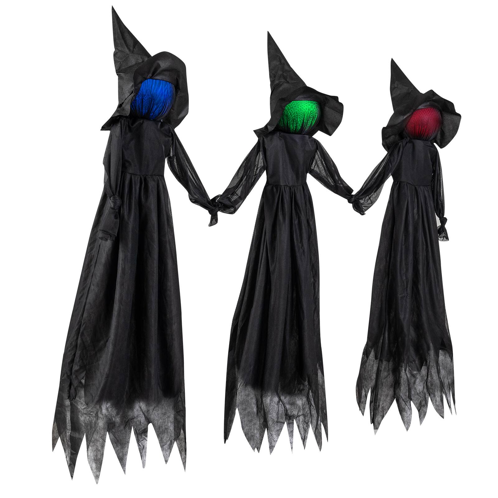Alt View 1. Costway - Costway 4.3 FT Light Up Witch Stakes Set of 3 Spooky Halloween Display Set for Graveyard - Black.