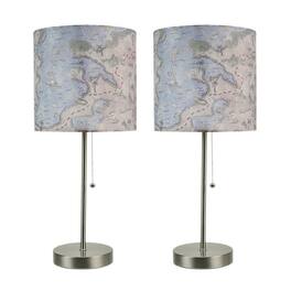 Zeckos - Decorative Treasure Map Brushed Nickel Accent Lamp Coastal Pirate Beach Set of 2 - Multicolored