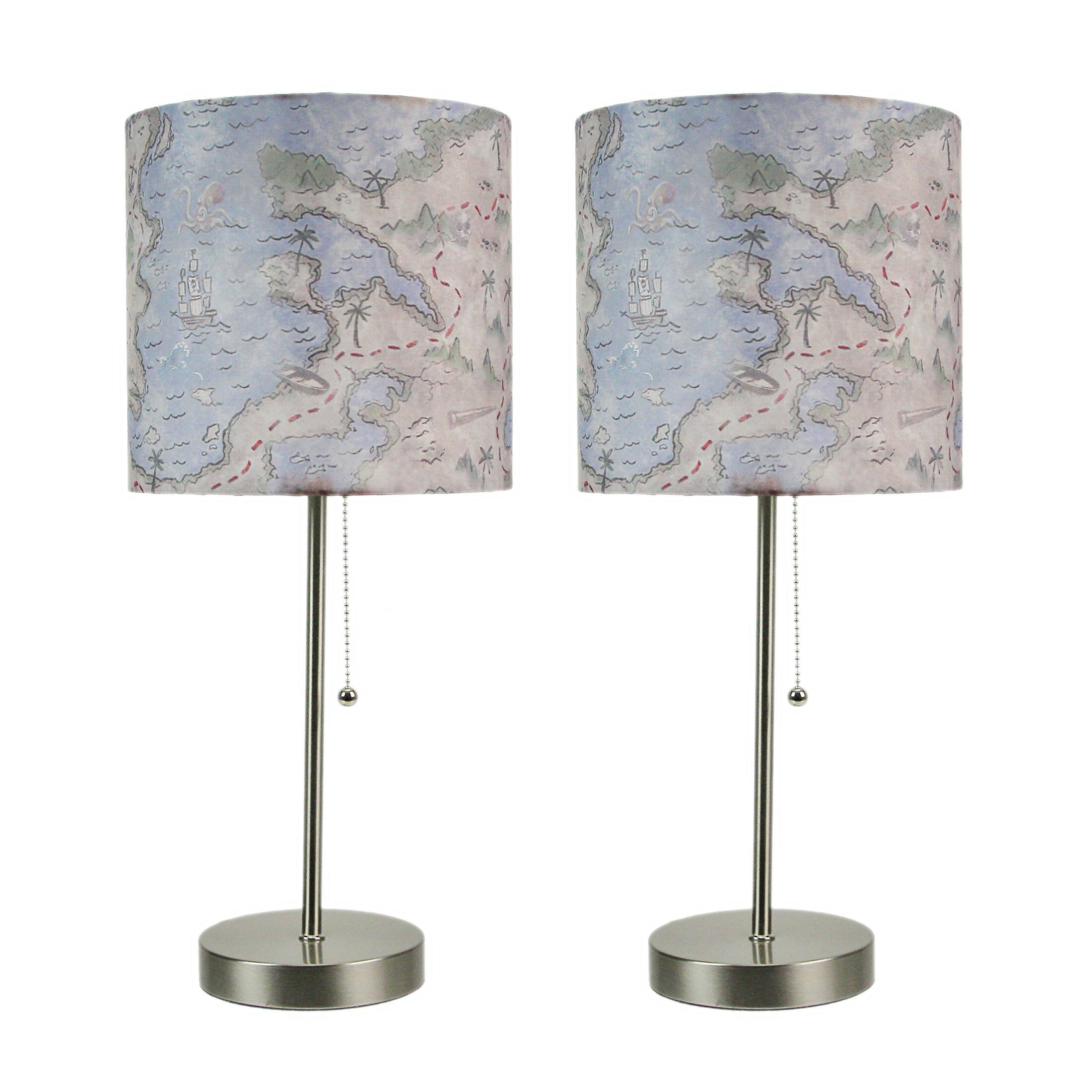 Front. Zeckos - Decorative Treasure Map Brushed Nickel Accent Lamp Coastal Pirate Beach Set of 2 - Multicolored.