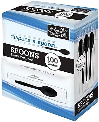 Berkeley Square  
dispens-a-spoon  
SPOONS  
Single Wrapped  
100 Count  
Medium Heavy Weight  
100 Count  
100 Count