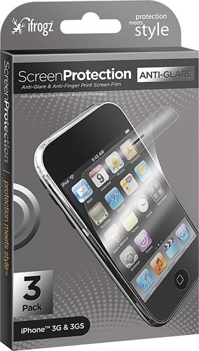 Angle Standard. iFrogz - Antiglare Screen Protector for Apple® iPhone® 3G and 3GS (3-Pack).