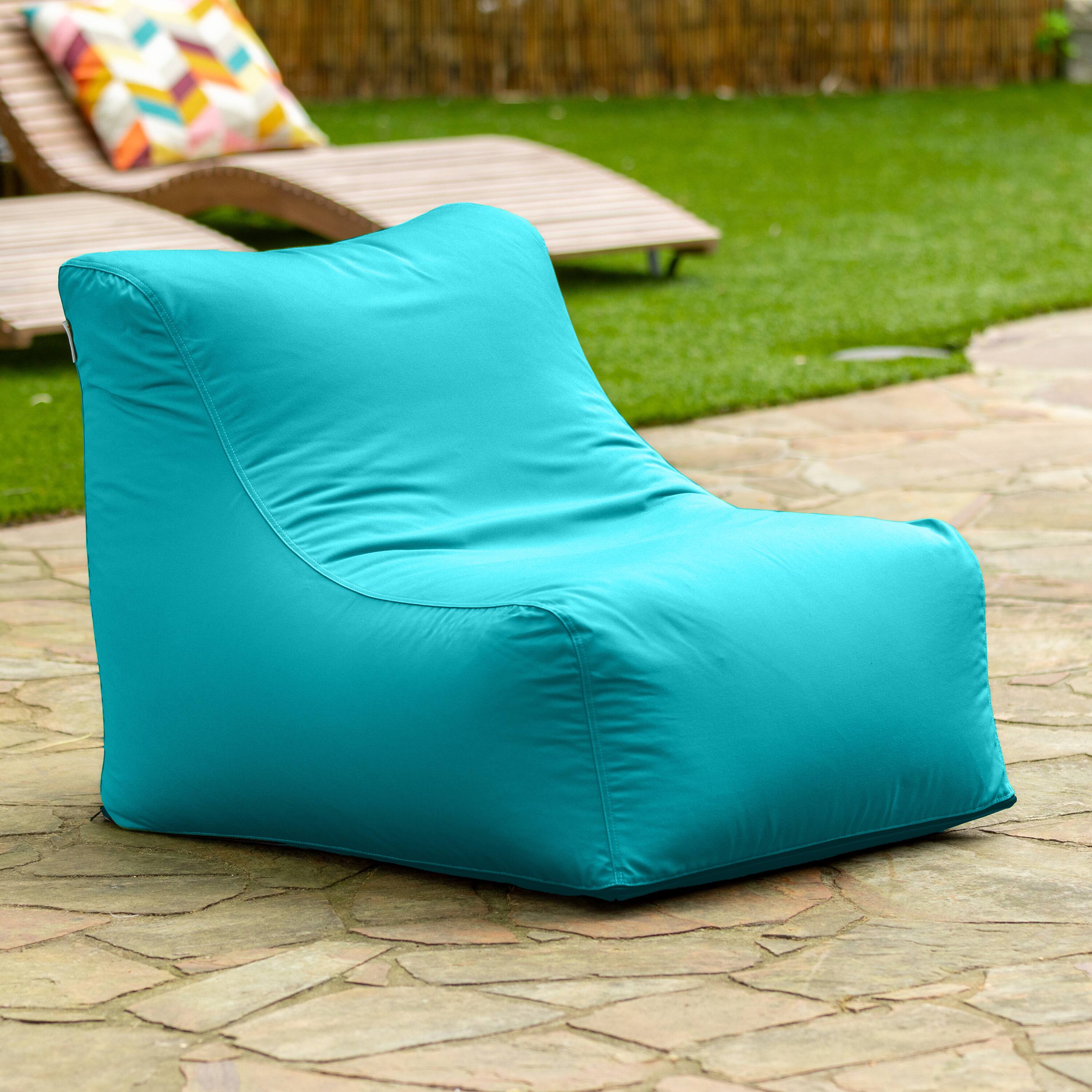 Angle. Jaxx - Jaxx Ponce Outdoor Bean Bag Chair - Weather Resistant Patio and Poolside Lounge Seating, Cancun Blue - Lagoon.