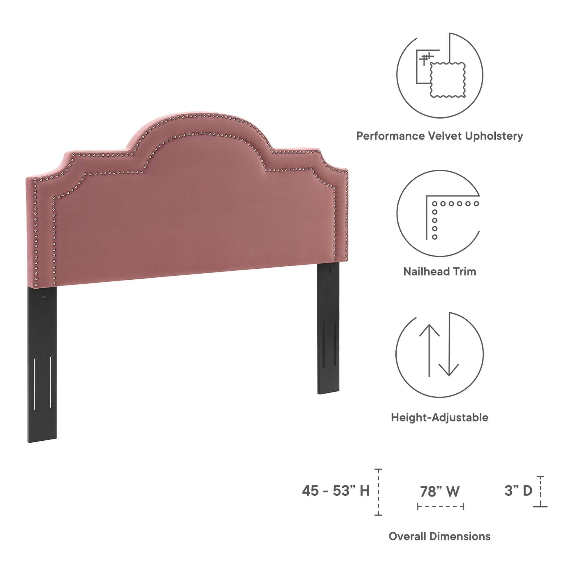 Performance Velvet Upholstery  
Nailhead Trim  
Height-Adjustable  

Overall Dimensions:  
45" - 53" H  
78" W  
3" D