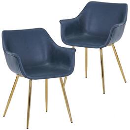 LeisureMod - Markley 2-PCS Ergonomic Upholstered Leather Dining Chair - Modern Mid Century Industrial Kitchen Accent Chair - Peacock Blue