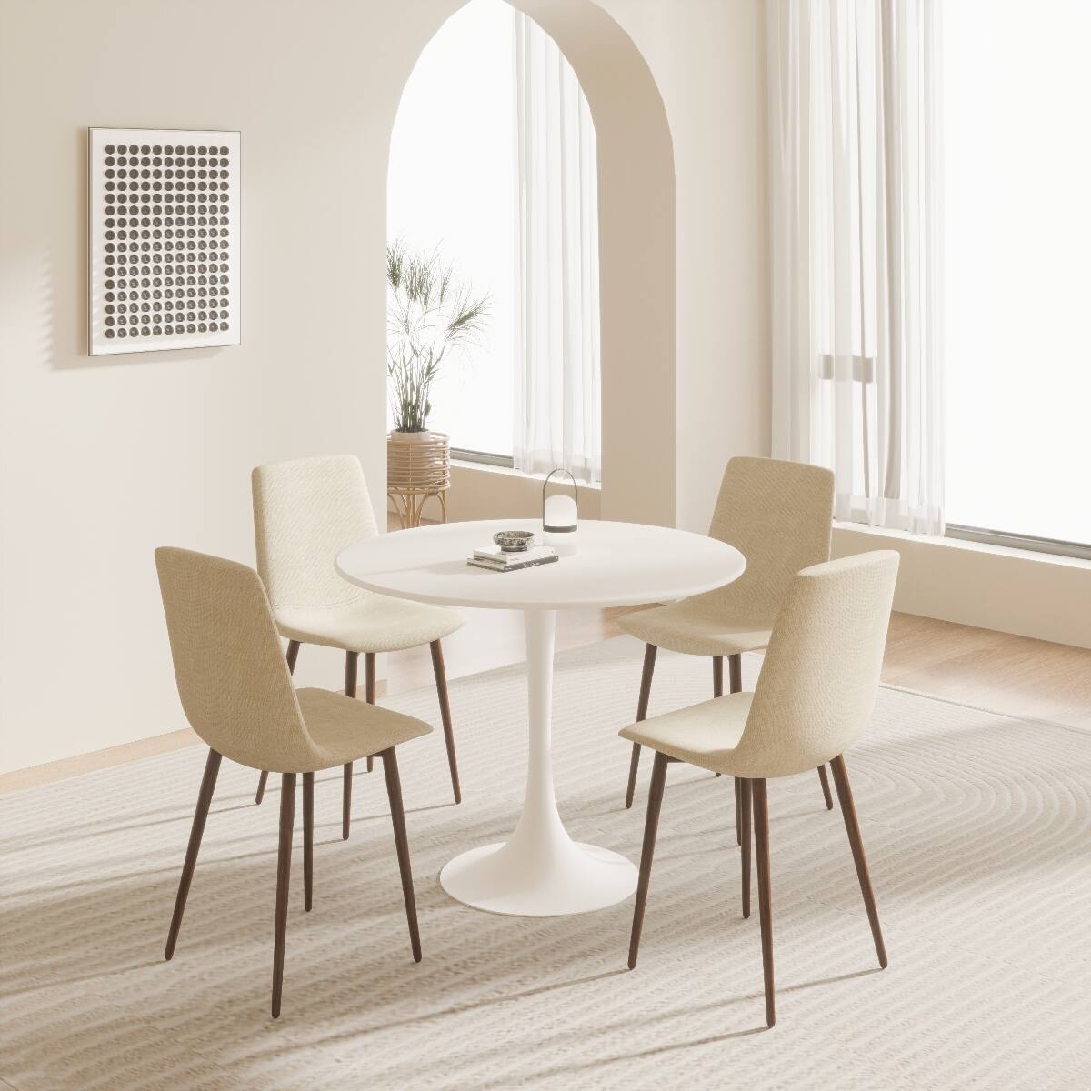 Alt View 3. Loheer - Loheer White Tulip Dining Table, 31.5 inch Round MDF Tabletop with Metal Pedestal Base - White.
