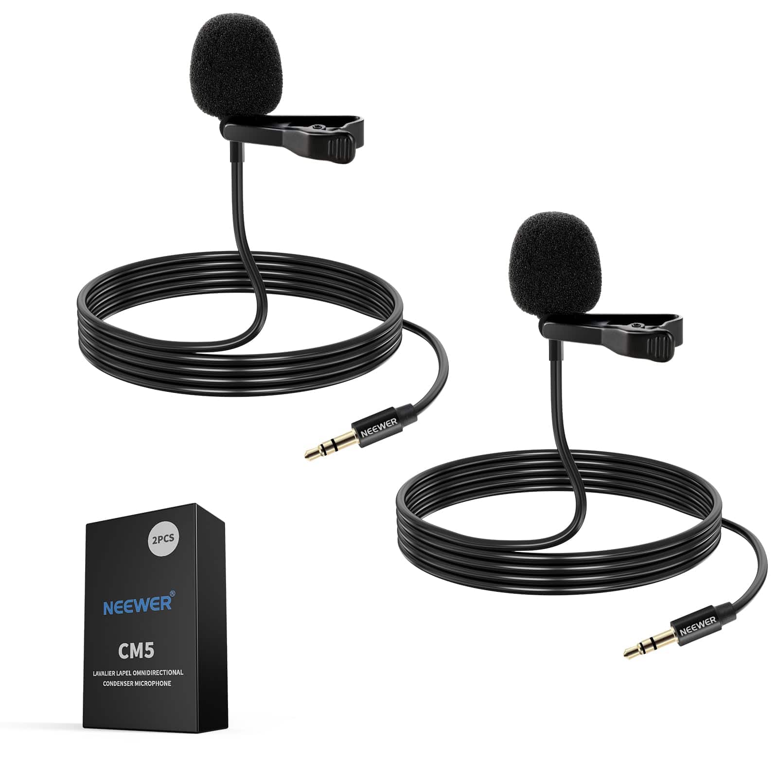 Neewer - 2-Pack Lavalier Microphone for DJI & Rode Wireless - Omnidirectional Condenser Lapel Mic for Streaming - Black