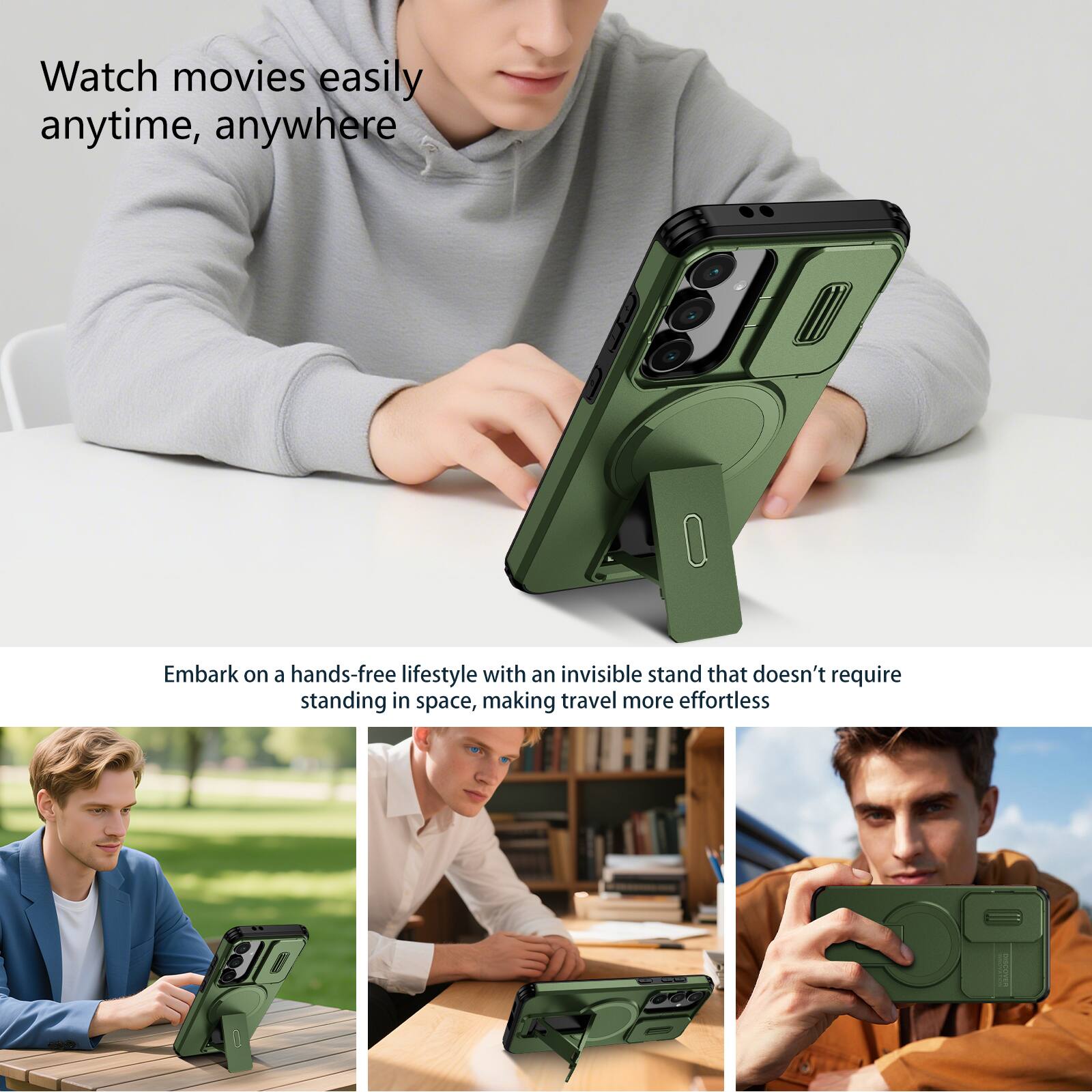 Watch movies easily anytime, anywhere

Embark on a hands-free lifestyle with an invisible stand that doesn't require standing in space, making travel more effortless