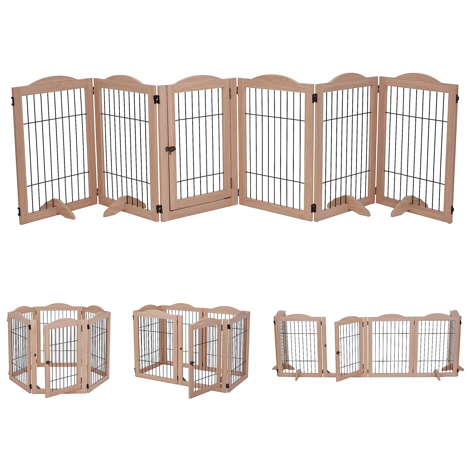 Front. Arf Pets - Freestanding Dog Gates, 6-Panel Extension, 360° Foldable Dog Gate 120"Wx31.5"H - Walnut.
