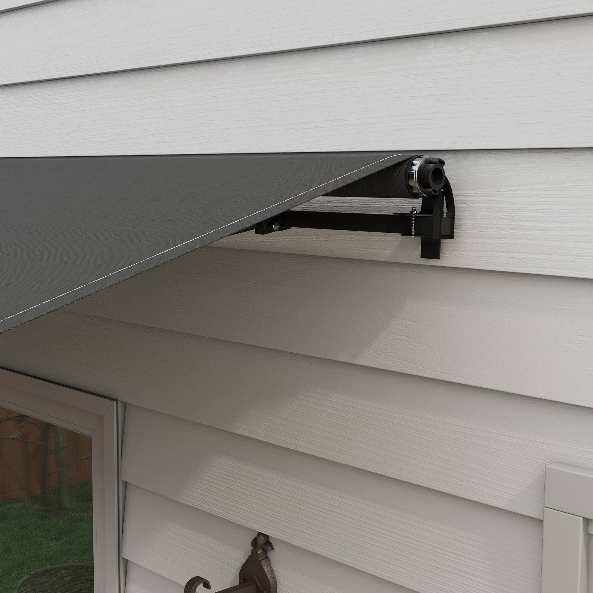 Alt View 8. Outsunny - 12' x 10' Retractable Awning, Patio Awning Sunshade Shelter with Manual Crank Handle, 280gsm UV Resistant Fabric - Dark Gray.