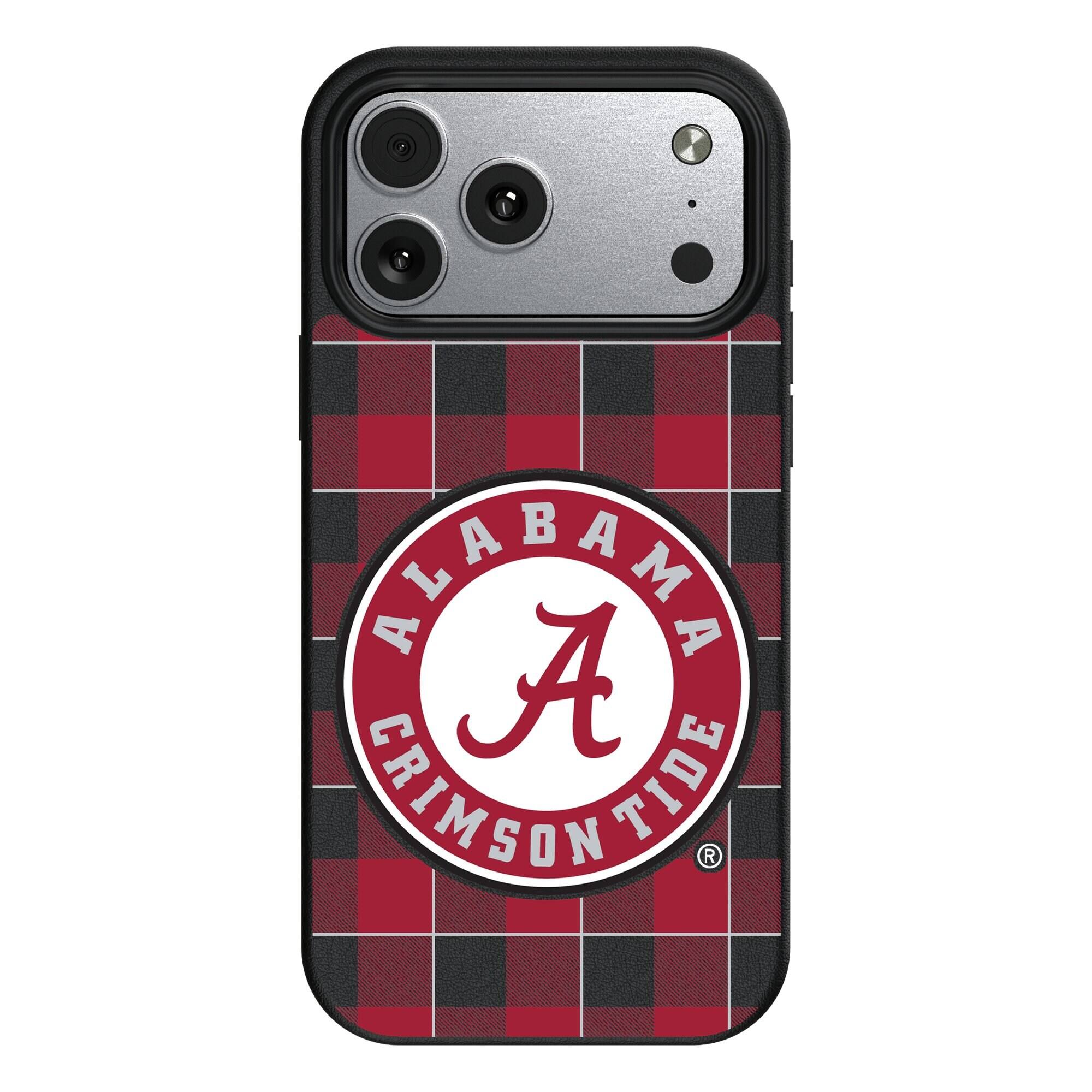 Front. Keyscaper - Alabama Crimson Tide Plaid Magnetic Bump iPhone Case - 17 Pro Max - Black.
