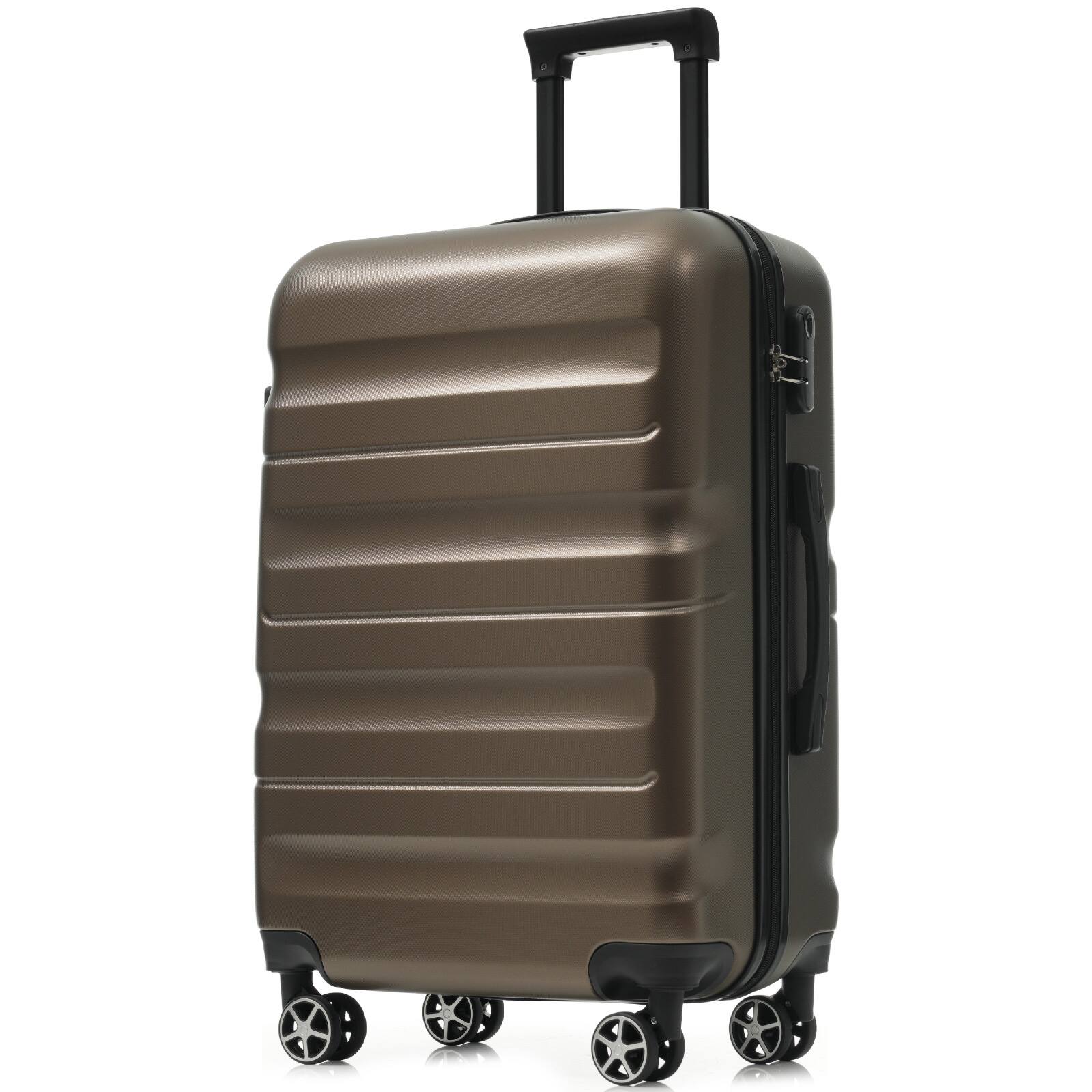 Front. Ecooso - 28-Inch Checked Luggage, Hardshell ABS Suitcase with Lightweight Design and Smooth Spinner Wheels for Long Travel - Brown.
