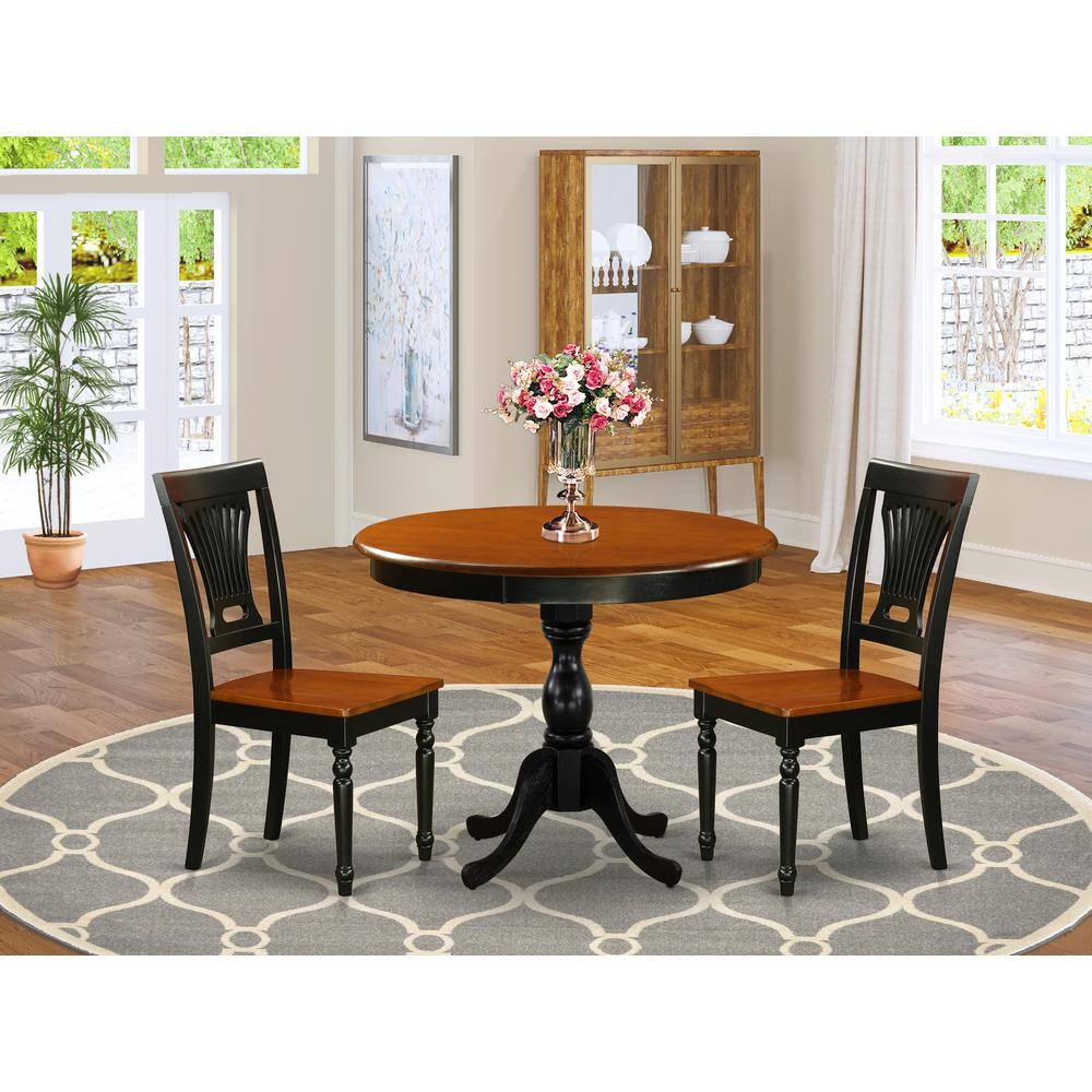 Angle. East West Furniture - East West Furniture 3-Piece Mid Century Dining Set Contains a Wooden Table and 2 Dinner Chairs with Slatted Back - - Multi-Color.