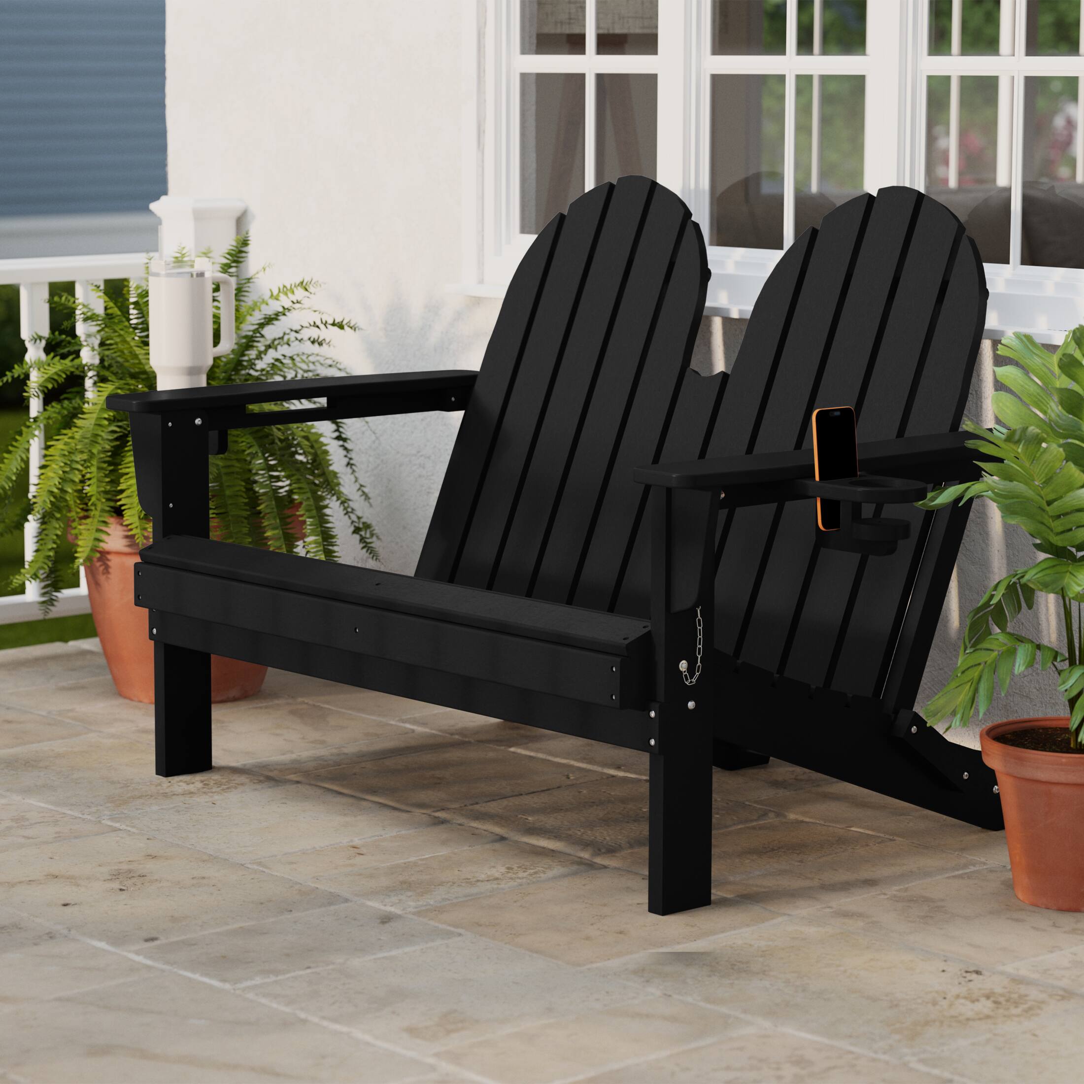 Angle. WestinTrends - WestinTrends St. Augustine Outdoor Patio 49" HDPE Folding Adirondack Garden Bench - Black.