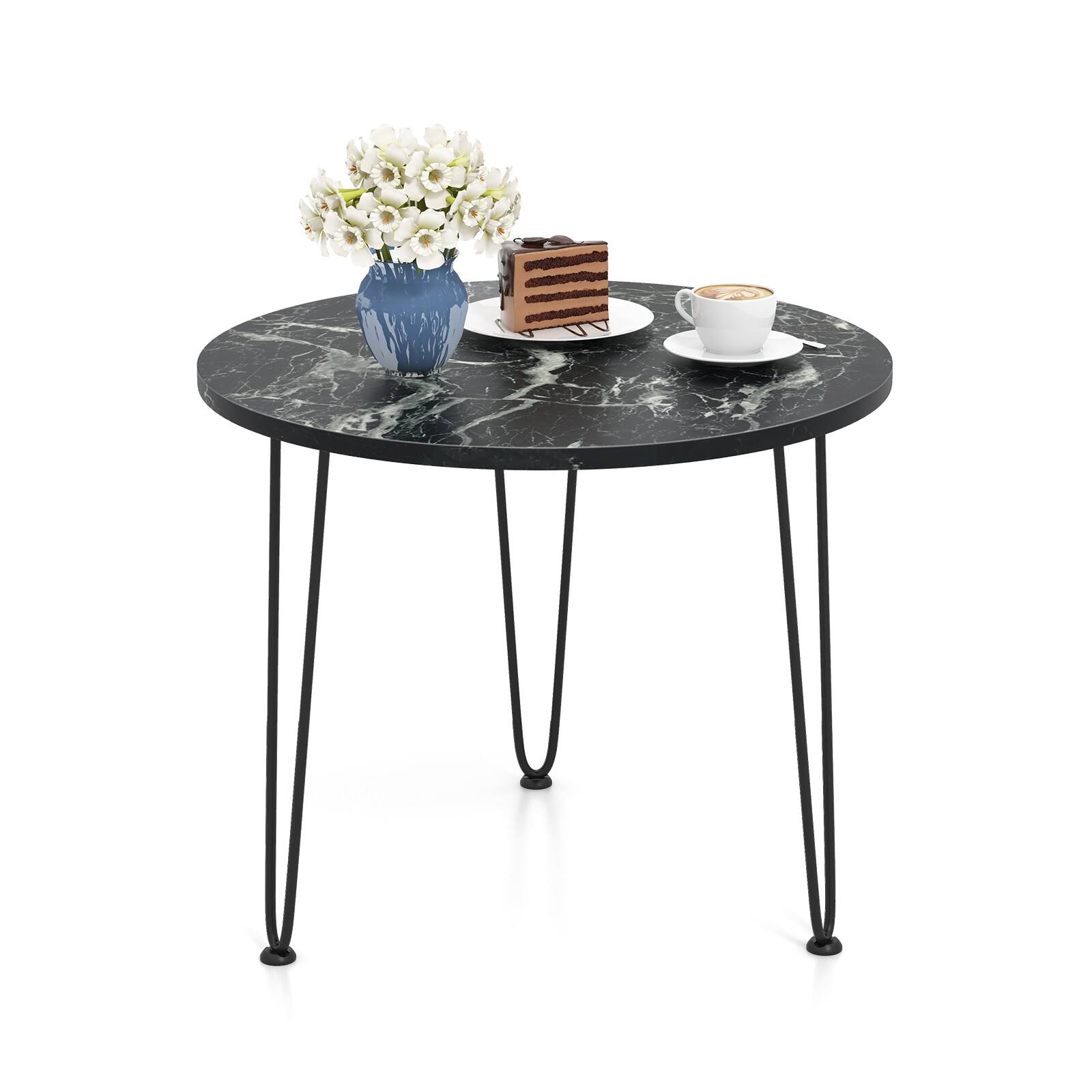 Left. SlickBlue - Round Coffee Table with Thickened Tabletop & Metal Tripod Legs for Living Room - Black.