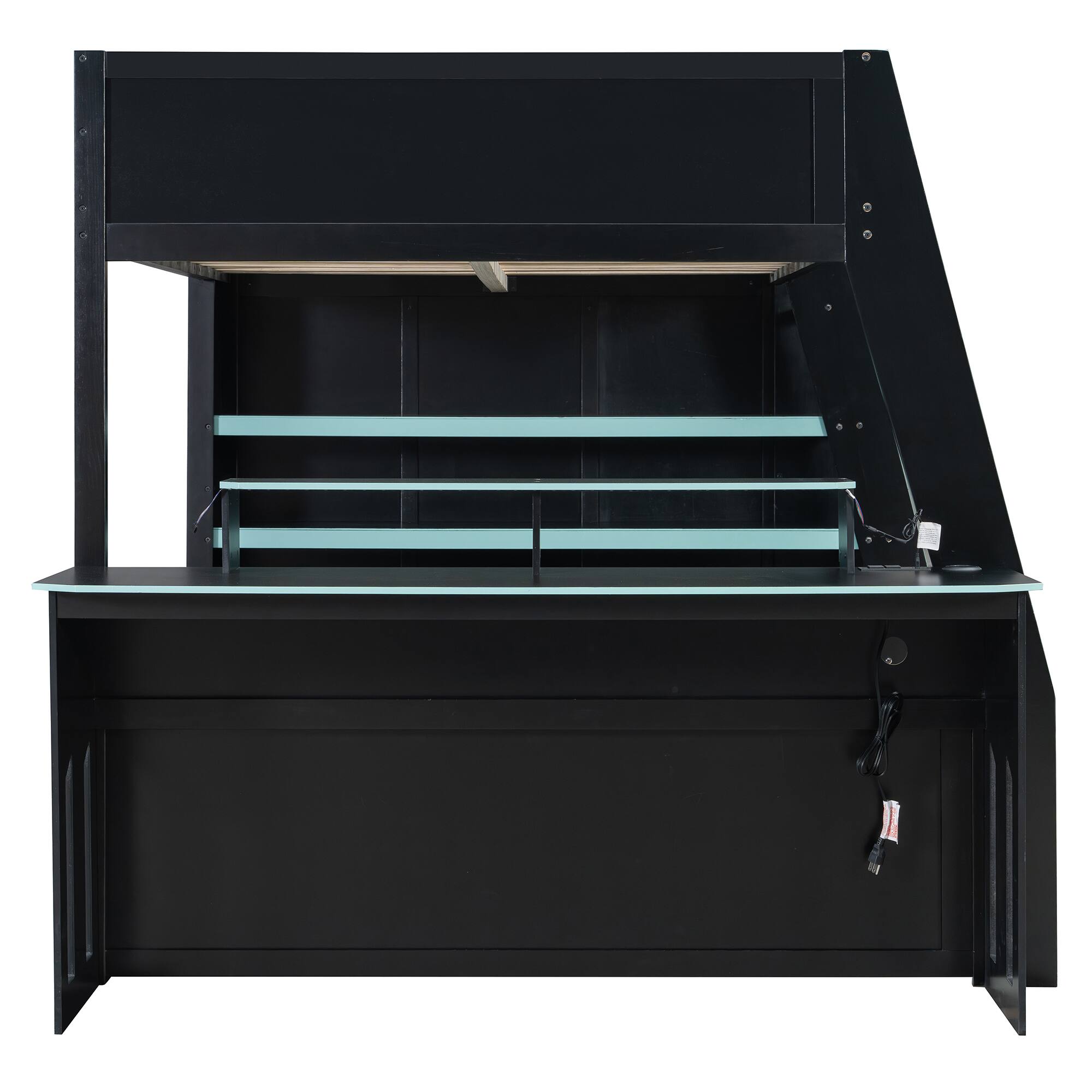 Alt View 1. Anysun - Full Size Wood Loft Bed with Desk, Multi-storage Shelves and RGB Light, Table with adjustable placement - Blue.