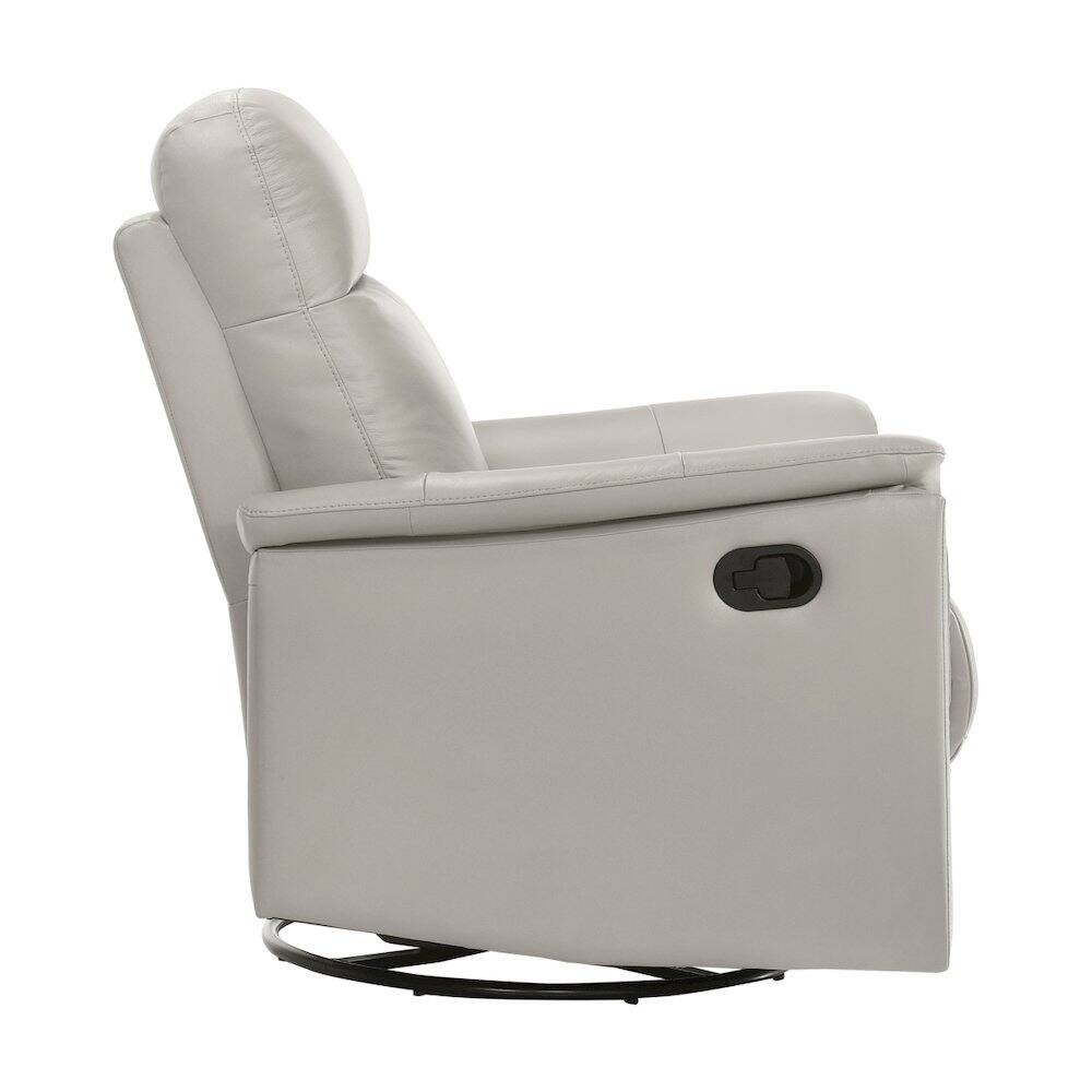 Left. Starlight Canyon Home - Silver Leather Swivel Glider Recliner, Elegant Leather Recliner Chair - Silver.