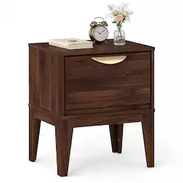 Gymax - Nightstand w/ Storage Mid Century Modern Bedside Table w/ Drawer Walnut - Brown