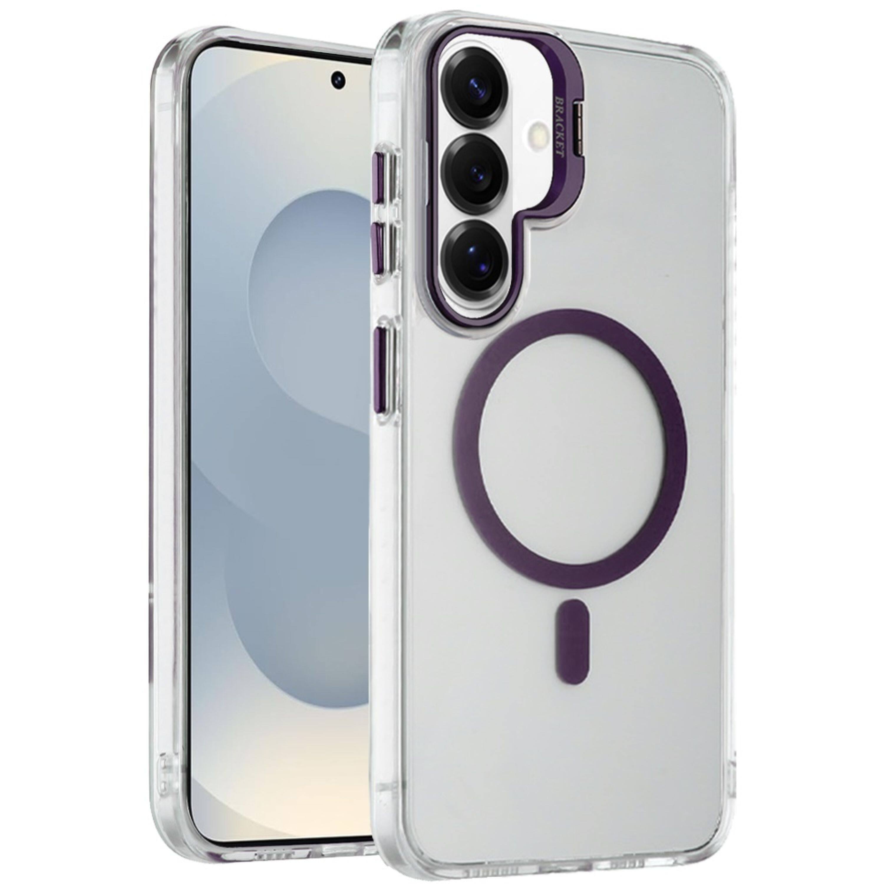 Left. Kitcheniva - Metallic Camera Stand Magnetic Circle Plus Tempered Glass For Samsung S26 Dark Purple - Dark Purple.