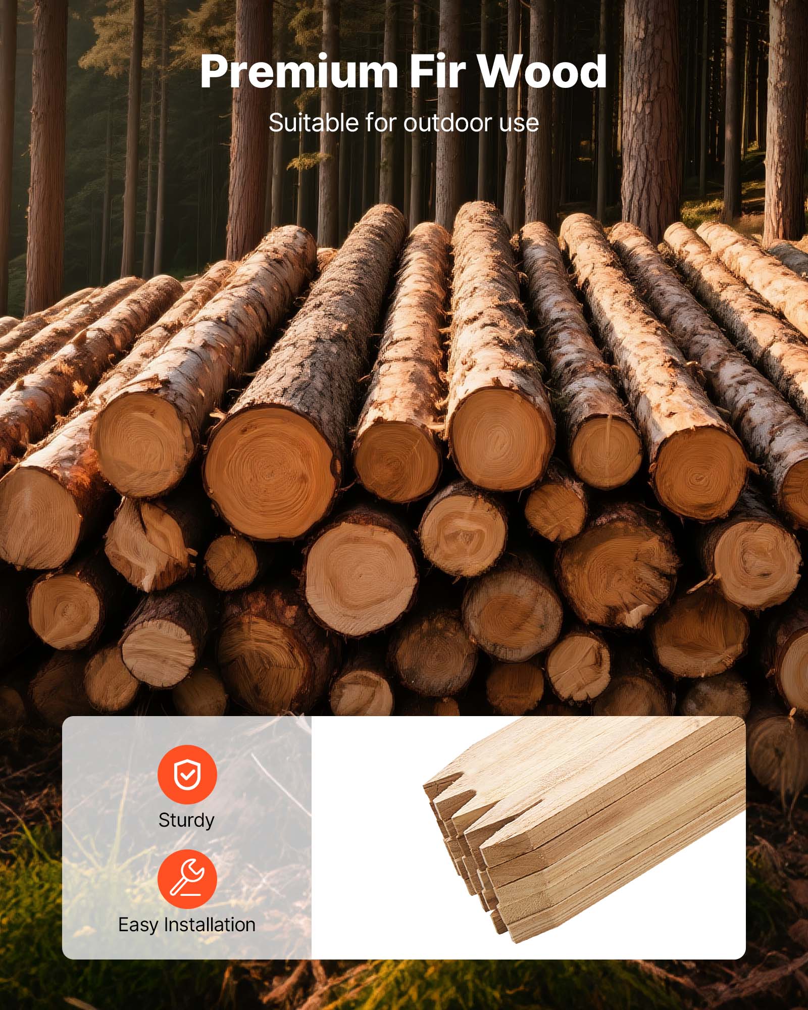 Premium Fir Wood  
Suitable for outdoor use  

Sturdy  
Easy Installation