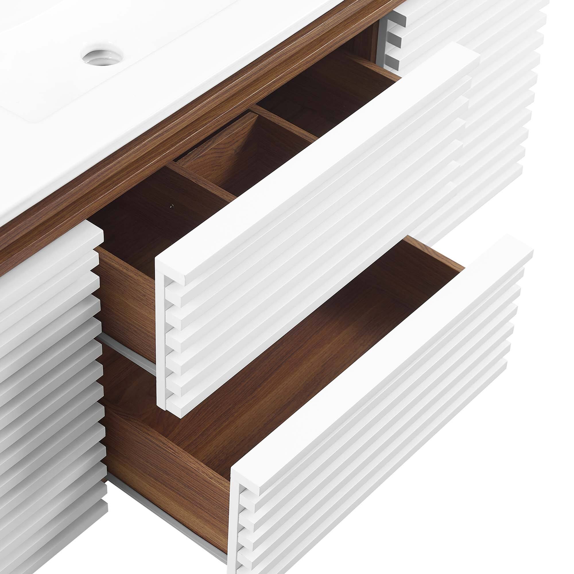 Alt View 6. Modway - Render 48" Wall-Mount Bathroom Vanity Basin Included by Modway - White Walnut White.